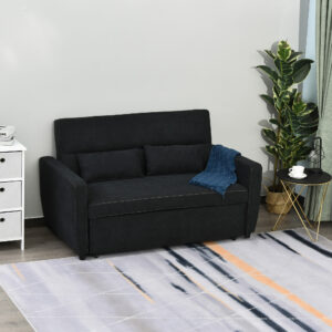 Sovesofa 2-personers med justerbar vinkel, sort stofsofa, 148 x 82 x 89 cm, til stue