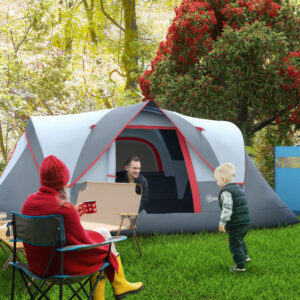 Campingtelt til 5-6 personer, tunneltelt med pløkker, polyester kuppeltelt, grå, 4,55 x 2,3 x 1,8 m til udendørs eventyr