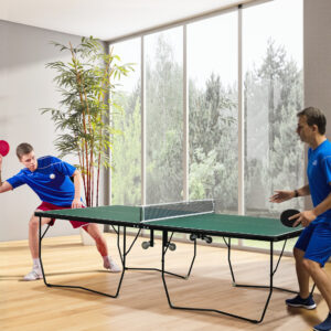 Indendørs bordtennisbord med hjul, foldbart bordtennisbord, bordtennisspilsæt med 2 bordtennisbats, 3 bolde, stål, grøn