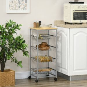 Serveringsvogn med metalkurve, 36,5 x 36,5 x 89 cm, sølvfarvet køkkenvogn, sidevogn til køkken og spisestue