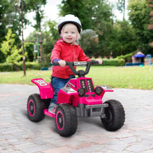 Børns elektriske quad elektrisk børne-quad med frem- og bakfunktion, LED og horn elbil til 1,5-3 år gamle børn 3 km/t metal pink