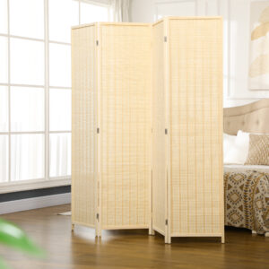 4-panels foldeskærm 180 x 180 cm lavet af bambus, foldbar privatlivsskærm til stuen, naturlig