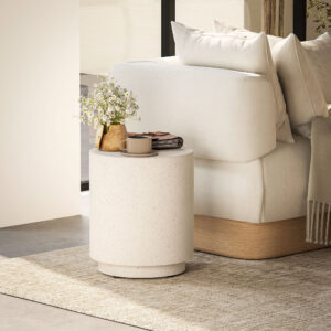 Sidebord stuebord med stenlook, sofabord, sofabord, sofabord til stue, have Ø37 x 43 cm, cremehvid