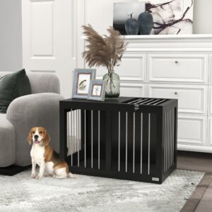 Hundebur til Hjemmet, Hundehus, Kæledyrsbur til Mellemstore Hunde, Hundebur med Døre, Hundehus, Transportbur, Sort, 80 x 50 x 56,5 cm