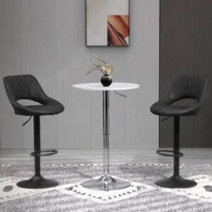 Barstolsæt med 2 drejelige køkkenstole, højdejusterbare med fodstøtte i læderlook og metalstel, 44 x 49 x 90-110 cm, grå