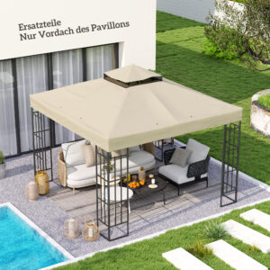 Outsuuny reservetag til pavillon 3 x 3 m, vandafvisende pavillontag, dobbelt tagreservedæksel til havepavillon, reservedele lavet af Oxford-stof, 370 g/m², cremehvid