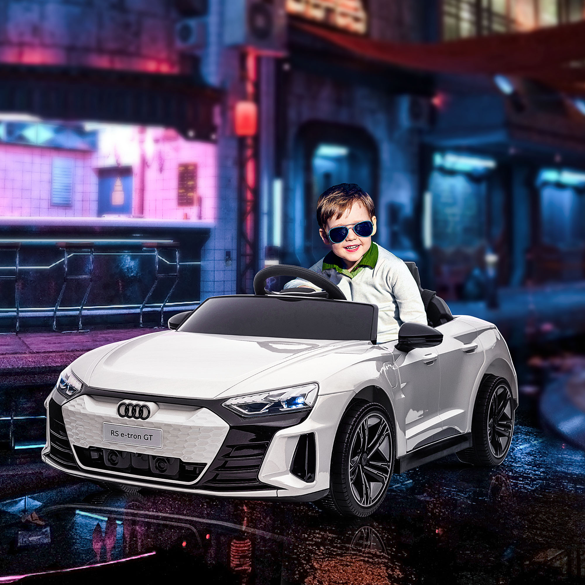 Neon night in a futuristic city. Photorealistic 3D illustration.