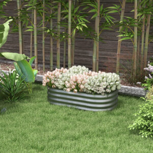 Hævet metalbed 105x62x30cm plantekasse, grøntsagsbed, gør-det-selv blomsterkasse, åben bund urtebed til have, altan, sølv