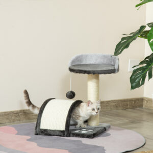 Kradsetræ til Katte, Plysdesign med Legebolde, Lille, 35,5 x 37 x 46 cm, Kradsetræ af Sisalreb, Grå, Prisbillig