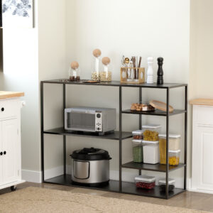 Fritstående reol med 5 åbne rum, metalarkivskab, sort, 120x35x87,5 cm til køkken og stue