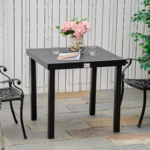 Havebord til 4 personer, kompakt spisebord lavet af letplejelig aluminium og plastik, sort, 80x80x74cm til havemøbler