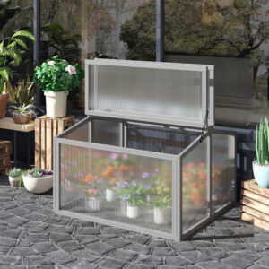 Cold Frame 90 x 80 x 58 cm drivhusplantebed med overdækning lavet af træ og polycarbonat i lysegrå