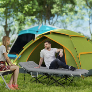 Feltseng foldbar campingseng med madraspude sidelomme 190 x 65 x 37 cm camping liggestol til voksne gæsteseng op til 150 kg foldbar seng til udendørs, havecamping rejser lysegrå