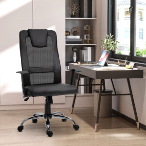 Ergonomisk kontorstol, højdejusterbar med vippefunktion og armlæn op til 120 kg i sort for komfortabelt arbejde