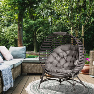 Papasan Stol Havestol 2 Kurve Hynde Oval Loungestol Sammenklappelig Balkon Terrasse Sandbrun Stål 118x75x139cm