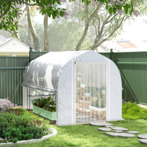Drivhus 3 x 2 x 2 m polytunnel med 4 vinduer og dør, oprullbare sidevægge, UV-bestandigt polytunnel tomathus med galvaniseret stålramme, hvid