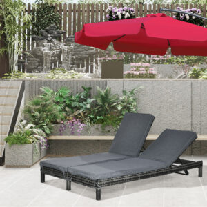 Polyrattan Solseng Haveseng til 2 personer Afslappende liggestol 5-niveau ryglæn Metal & PE rattan 196x120x28cm til have & terrasse