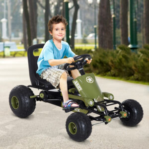 Gokart Børne Pedalbil med Håndbremse fra 3 År, Grønt Design 99x65x56cm til Udendørs Sjov