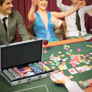 Pokerkassesæt 300 chips 11,5 g komplet pokersæt med lås 2 sæt 5 terninger dealer blind knapper i sølv