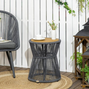 Garden Bistro sofabord med plastikbordplade og justerbare fødder, til terrasse, mørkegrå + naturlig
