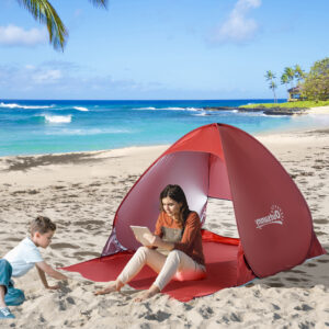 Strandtelt pop-up 200x150x119cm hurtigt opsætteligt, automatisk, lavet af polyester i rød til strand og camping