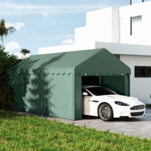 Carport 3x6 m teltgarage med rulledøre, tag, aftagelige sidevægge, UV-resistent vandtæt garagetelt, opbevaringstelt, græsningstelt, garagebaldakin til bil, lastbil, SUV, båd, grøn