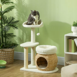 Kradsetræ 79 cm Kradsetræ med Kattehule, Seng, Legebolde, Kradsetræ til Katte med Sisal Kradsetræer, til Katte op til 5 kg, Cremehvid