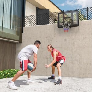 Basketballkurv med bagplade til udendørs og indendørs brug, basketballbræt med Ø45 cm stålkurv og net, vægmonteret, basketballbræt til voksne, sort