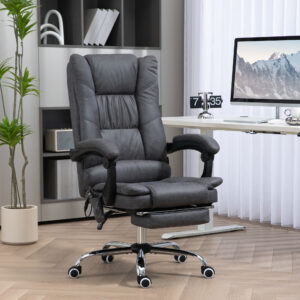 Massagekontorstol med varmefunktion, 135° hældning, højdejusterbar, op til 120 kg, ergonomisk, sort