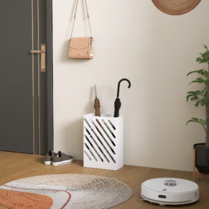 Paraplystativ med 4 kroge og vandopsamler Paraplyholder til vandrestokke og paraplyer stål 28 x 14 x 41 cm hvid