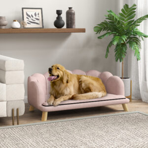 Hundesofa, Vaskbart Betræk, Kæledyrssofa med Ryglæn og Træben, Kattesofa, til Mellemstore Hunde Under 25 kg, Pink
