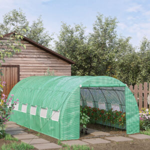 Polytunnel Drivhus 6x3x2m med UV-beskyttelse, Walk-In, Roll-Up Overdækninger Af Stålrør, Grøn