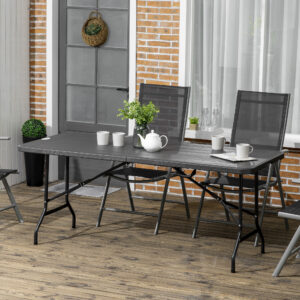 Havebord klapbord til 6 personer, buffetbord med stålramme, terrassebord i trælook, HDPE, 180 x 75,5 x 73 cm, mørkegrå