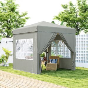 Pavillon 2,5x2,5m, vandafvisende, stabil, vintersikker pop-up foldbar pavillon, UV-beskyttelse 50+, foldbart partytelt havetelt med 4 sidepaneler taske havepavillon til campinghave, lysegrå