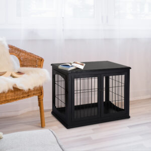 Hundehus med Bordplade, Lille Dyrebur til Indendørsbrug, MDF Metal, Sort, 81x58,5x66 cm