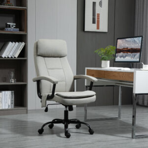 Kontorstol med massagefunktion, ergonomisk skrivebordsstol, højdejusterbar med vippefunktion, beige, for komfort på hjemmekontoret