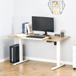 Computerbord Elektrisk Skrivebord, Stående Skrivebord, Højdejusterbart, Motoriseret Bordstel, Metal, Naturhvid