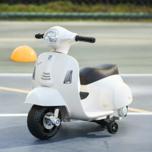 VESPA Elmotorcykel til Børn, 18-36 Måneder, 3 km/t, LED Lys & Lyd, PP Plast & Metal, Hvid, 66,5 x 38 x 52 cm