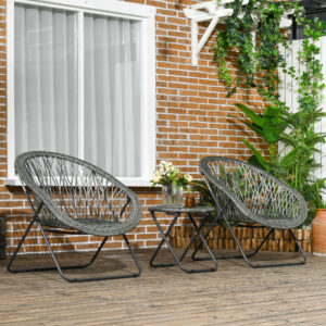 Sammenklappeligt havesæt med balkon, sofabord og 2 stole, inklusive hynder, stålgrå til terrasse og have
