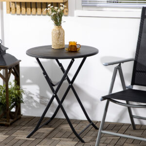 Rundt klapbord Ø60 cm havespisebord med dekorativt trælook til balkonterrasse mørkegrå