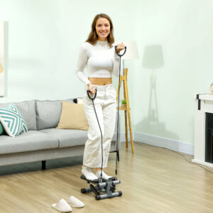2-i-1 Mini Stepper til Hjemmet med Power Ropes, Up-Down Swing Stepper med LCD-display, Stepper Home Trainer op til 100 kg til Ben-/Armtræning, Fitnessøvelser til Hjemmekontoret, Grå