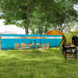 Camping Windbreak 4-panels privatlivsskærm med vindue, 725 x 140 cm, blå, inklusive bæretaske til strand og camping