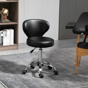 Rullestol massagestol - roterende arbejdsstol 360° - højdejusterbart sæde 49-64H cm, ergonomisk ryglæn - forkromet metal med sort imiteret læderbetræk