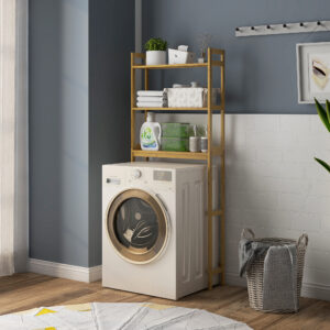 Toilethylde, 3-lags fritstående badeværelseshylde med anti-tip-beskyttelse lavet af bambus, naturlig, pladsbesparende opbevaringshylde til badeværelse