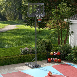 2-i-1 basketballstativ, 230-305 cm højdejusterbar basketballkurv med stativ, bagpladestativ med hjul, basketballsystem til voksne, swimmingpool, stål