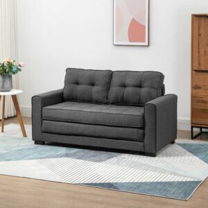 2-personers sovesofa med sovefunktion, Linen Touch, gummitræ, grå, 147,5 x 75 x 85 cm