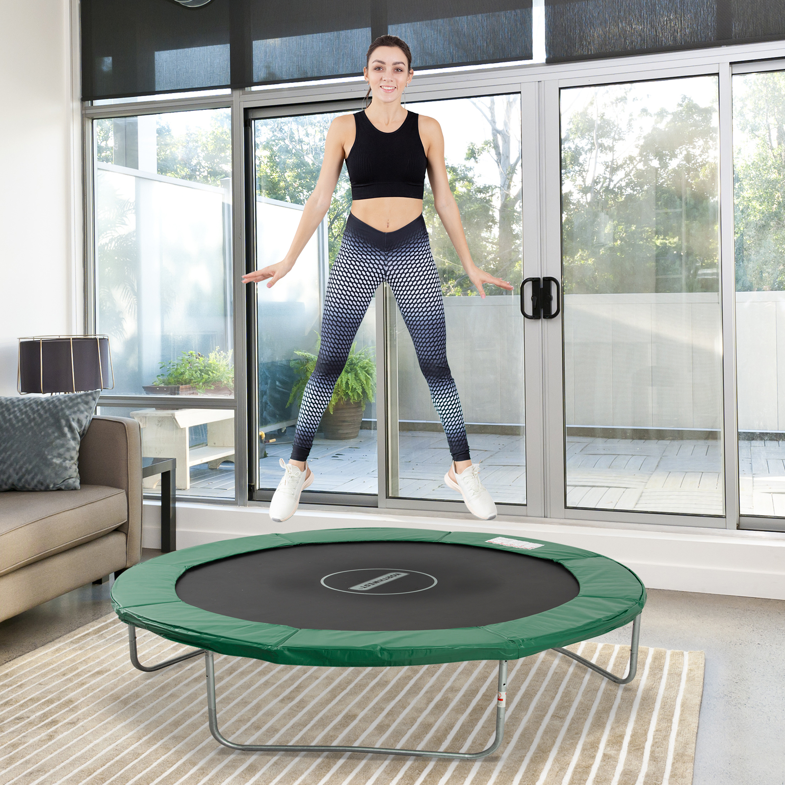 Trampolin Tilbehørssæt, Kantovertræk, Sikkerhedsnet, Vejrovertræk til 2,4 m til 4,5 m, Ø 305 cm, Grøn