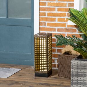Solcellelampe i rotting med LED-udendørslampe med lyssensor, vandtæt, 15,5 x 15,5 x 46 cm til have og terrasse