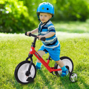 Børnebalancecykel med støttehjul og pedaler, 2-5 år, justerbar sædehøjde, PP, rød