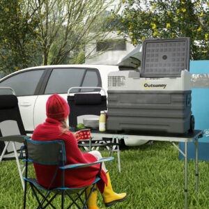 Kompressorkøler 56L, bilkøler 12/24V DC & 240V AC til -20°C, bærbar fryser med ECO/MAX-tilstande, minikøleskab med teleskophåndtag, hjul, til camping, lastbil, båd og stikkontakt